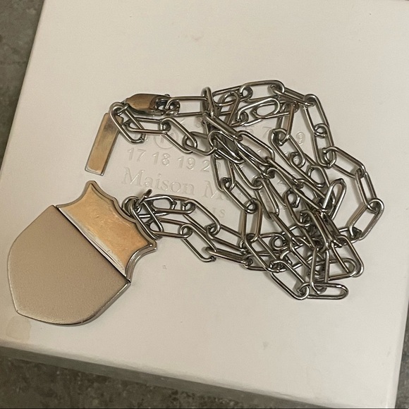 Margiela Silver Shield Logo Necklace - Picture 8 of 10